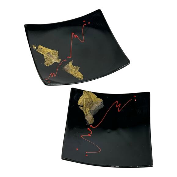 collin fused art glass Trinket tray handcrafted dish signed set of 2 - Picture 1 of 16